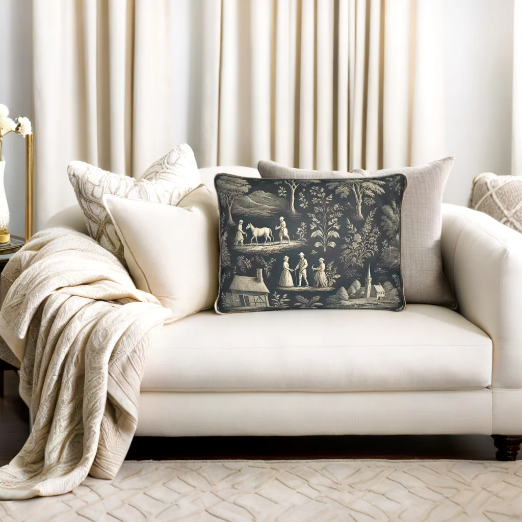 Dark Grey Toile Cushions - Rectangle