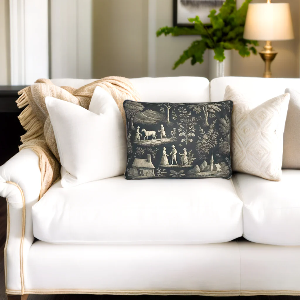 Dark Grey Toile Cushions - Rectangle - Image 3