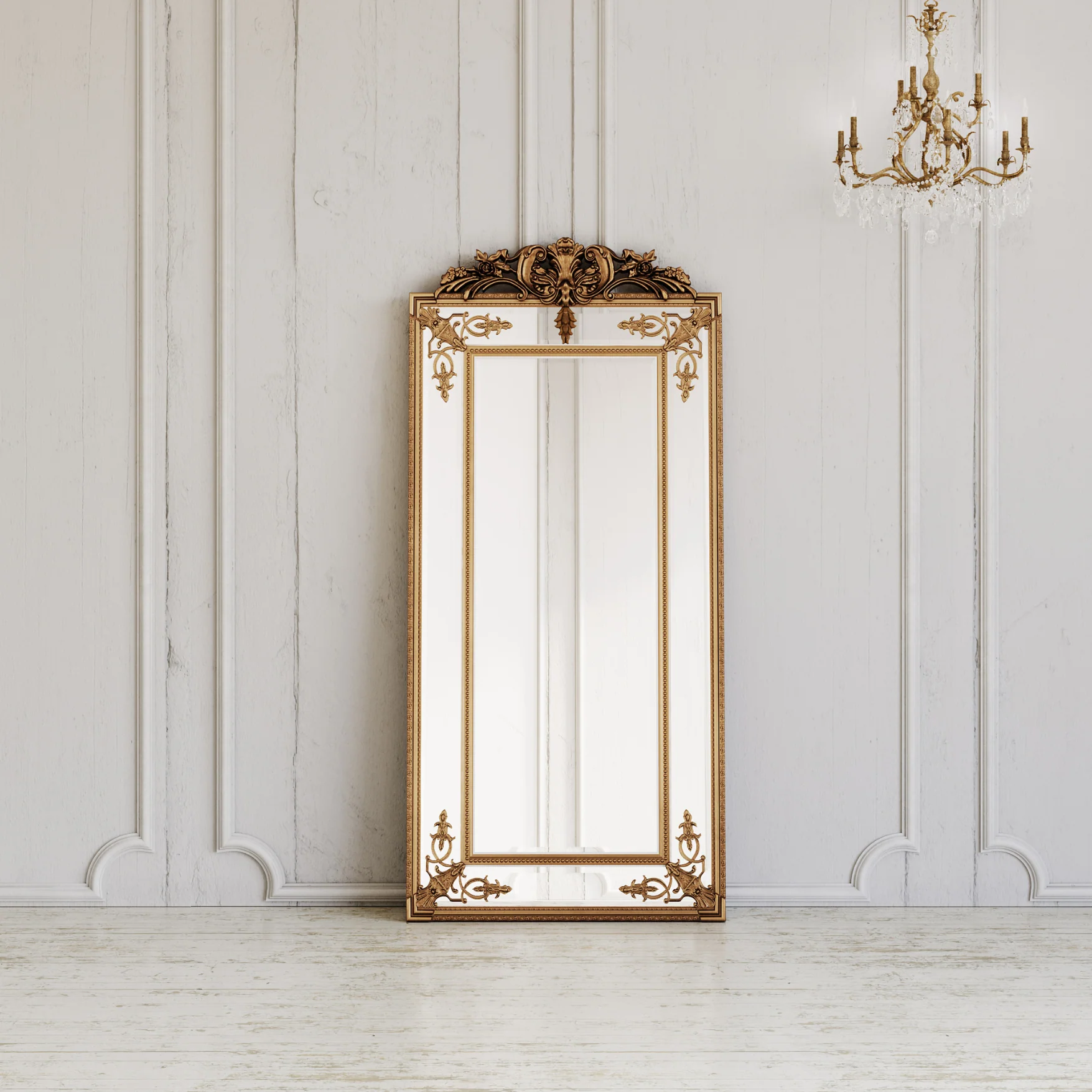 Fleury Mirror: French Gilt Gold Floor Mirror with Intricate Carvings - Image 5