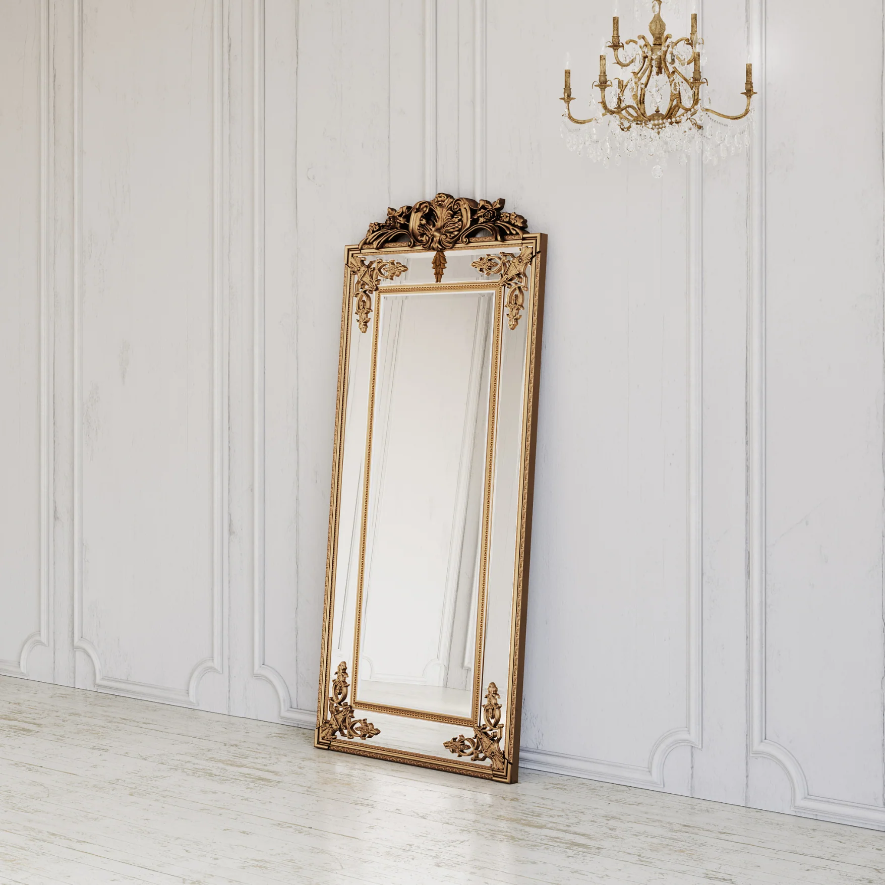 Fleury Mirror: French Gilt Gold Floor Mirror with Intricate Carvings - Image 6