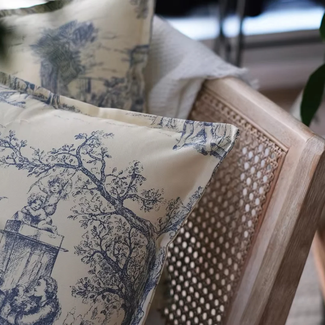 French Jacquard Woven Toile De Jouy Pillow Cover - Image 3
