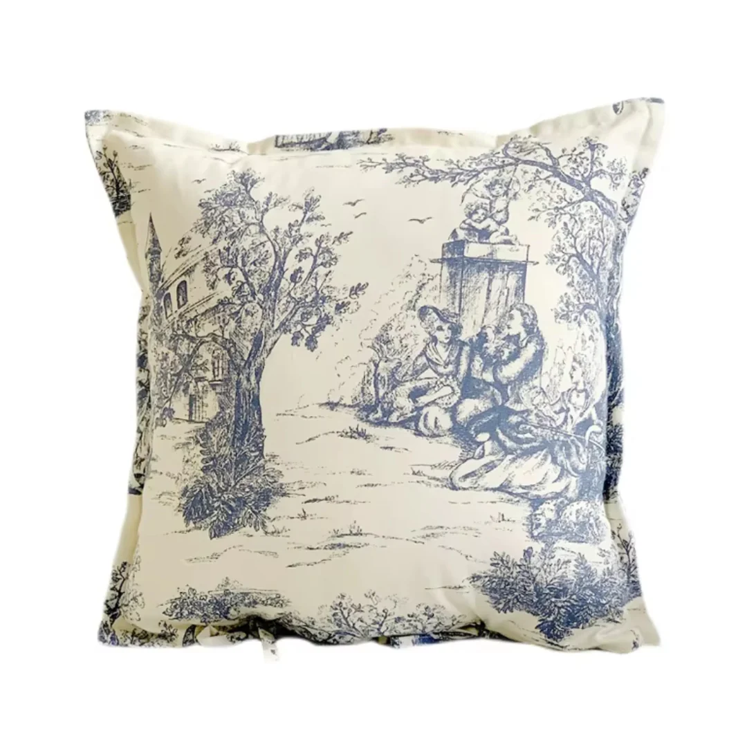 French Jacquard Woven Toile De Jouy Pillow Cover - Image 5