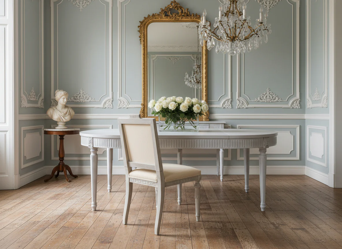 Gustavian Dining Chair, White Linen - Image 3