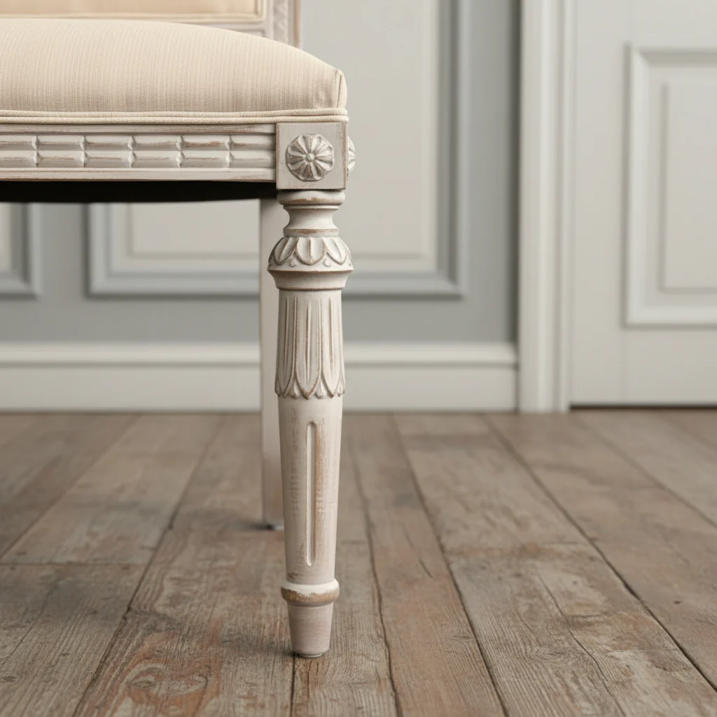 Gustavian Dining Chair, White Linen - Image 4