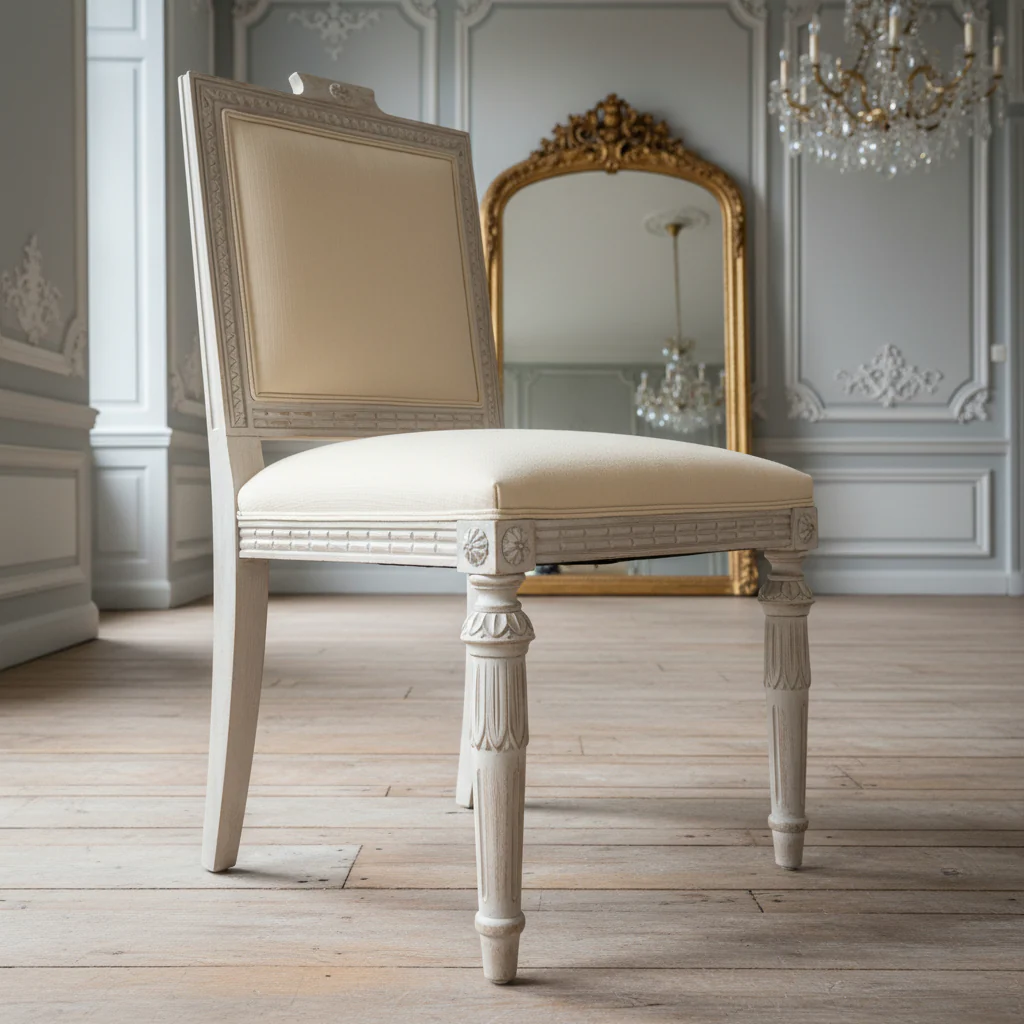 Gustavian Dining Chair, White Linen - Image 6