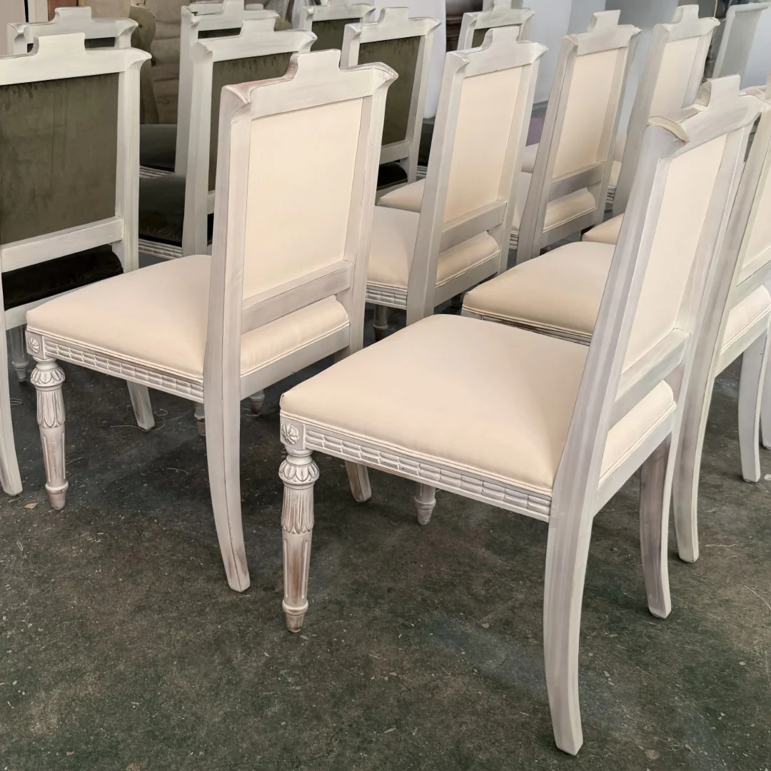 Gustavian Dining Chair, White Linen - Image 7