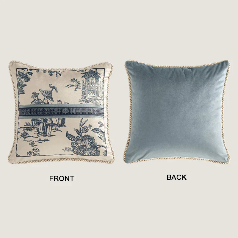 Velvet Toile De Jouy, Delft Blue Pillow Covers - Image 12