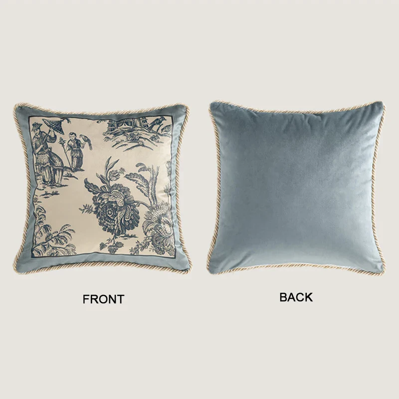 Velvet Toile De Jouy, Delft Blue Pillow Covers - Image 13