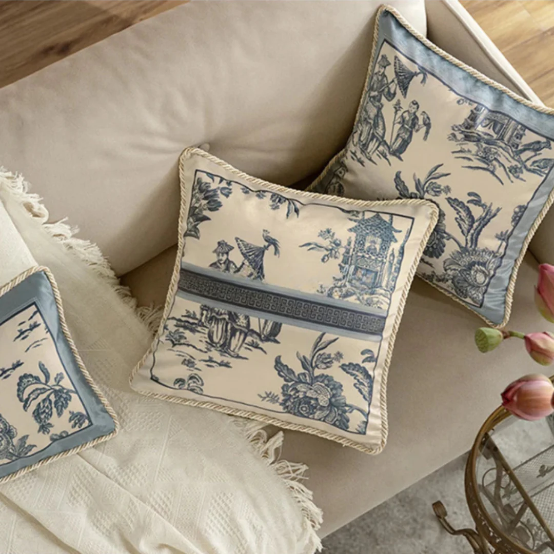 Velvet Toile De Jouy, Delft Blue Pillow Covers - Image 14
