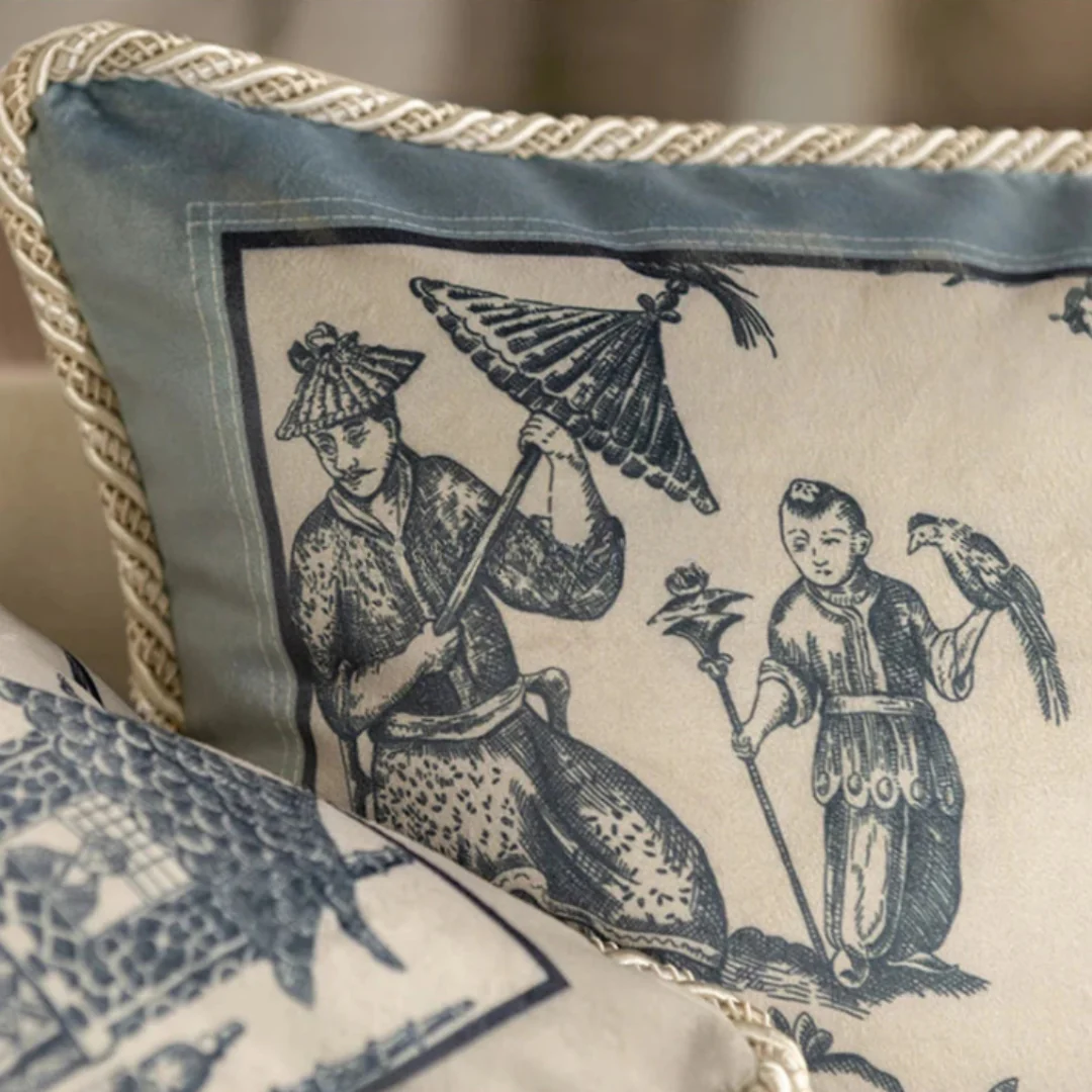 Velvet Toile De Jouy, Delft Blue Pillow Covers - Image 7