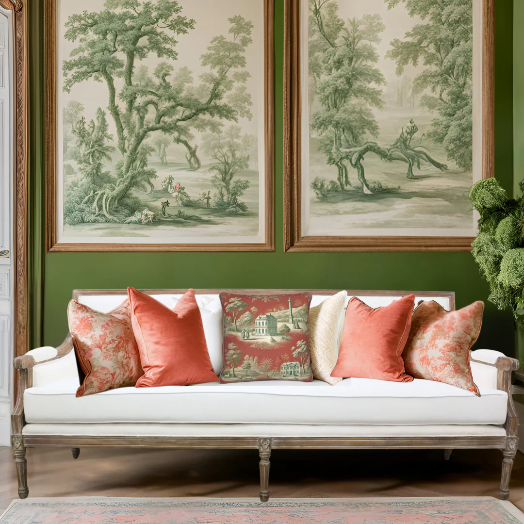 Vert Corail French Toile Pillow - Square