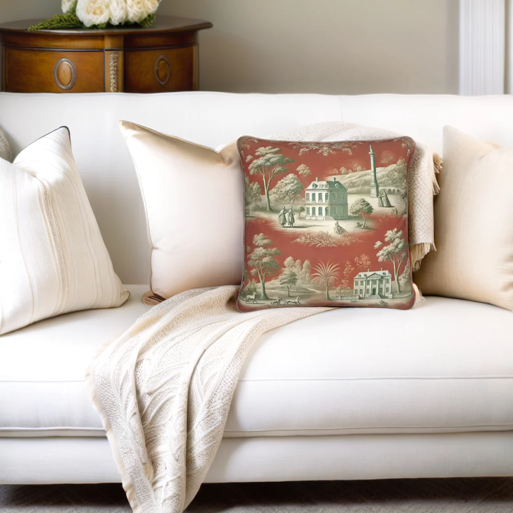 Vert Corail French Toile Pillow - Square - Image 3