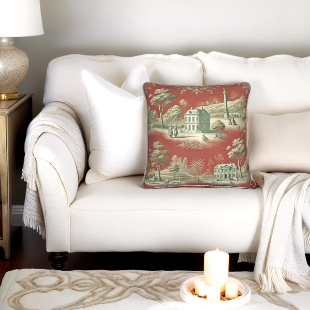 Vert Corail French Toile Pillow - Square - Image 5