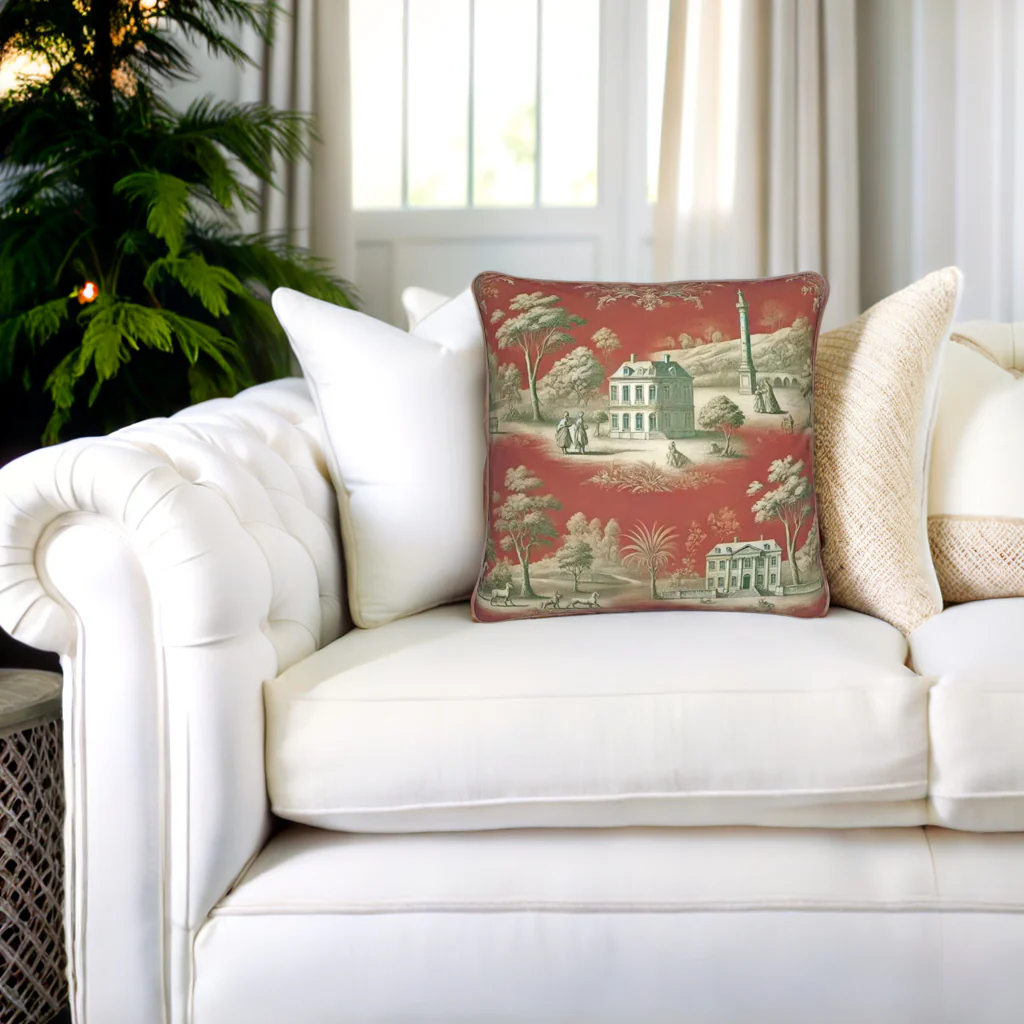 Vert Corail French Toile Pillow - Square - Image 8