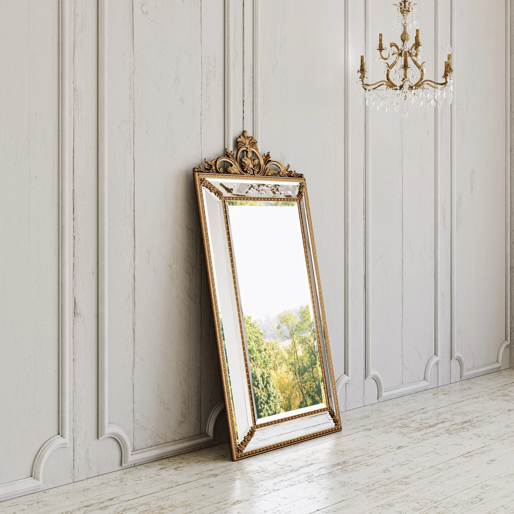 Villecerf Mirror, French Gilt Gold Mirror with Intricate Carvings - Image 5